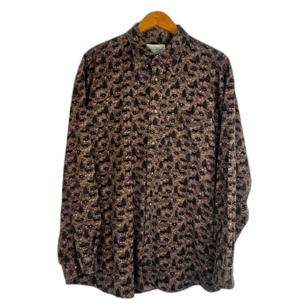 Falls Creek Brown Western Elk Print Button Front 100% Cotton Top Size Large